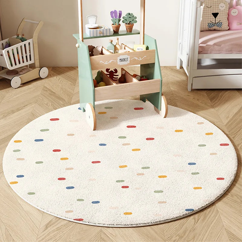 Cute Colorful Pattern Round Rug Playful Soft Plush Non-slip Warm Home Decor Mat for Kids Room Nursery Play Area Bedroom Decor